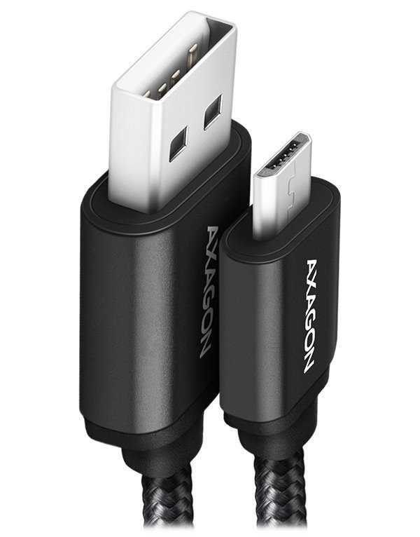 AXAGON datový a nabíjecí kabel HQ USB-A na Micro USB / USB 2.0 / 2,4A / ALU / oplet / 2m / černý
