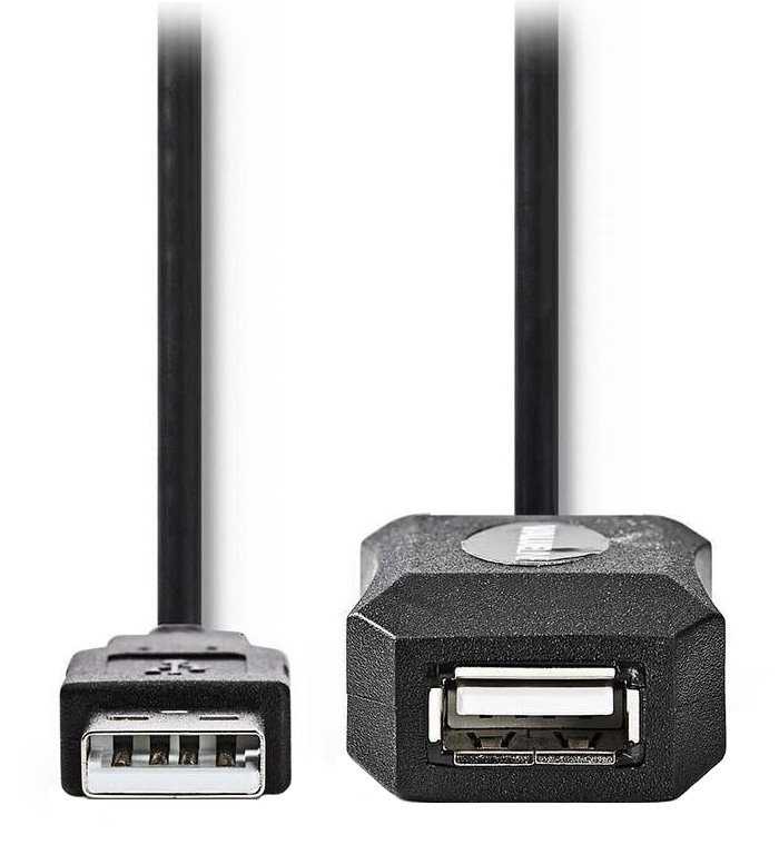 NEDIS prodlužovací aktivní kabel USB 2.0/ zástrčka A - zásuvka A/ černý/ 10m