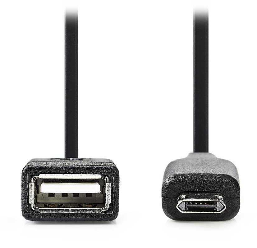NEDIS kabel USB 2.0/ zástrčka micro-B - zásuvka USB-A/ podpora OTG/ černý/ 20cm