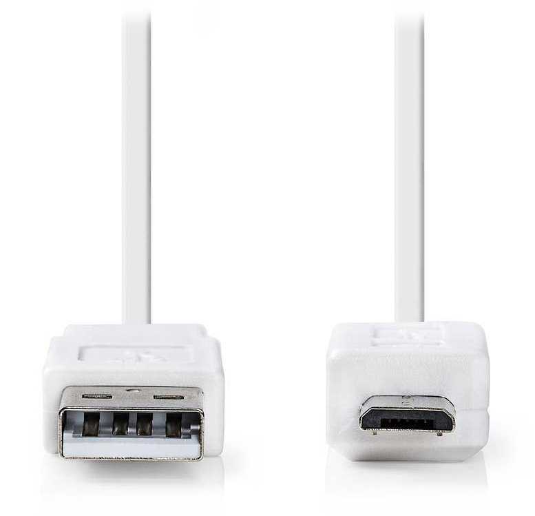 NEDIS kabel USB 2.0/ zástrčka USB-A - zástrčka micro-B/ plochý/ bílý/ 1m