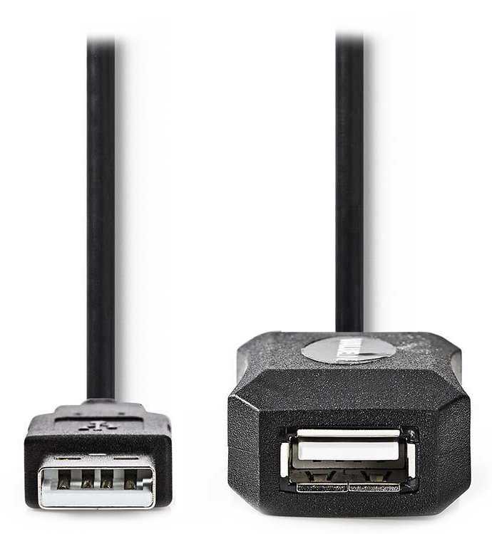 NEDIS prodlužovací aktivní kabel USB 2.0/ zástrčka A - zásuvka A/ černý/ 20m