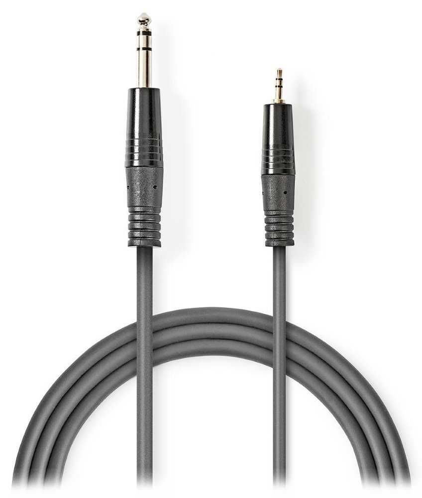 NEDIS stereo audio kabel/ 6,35 mm zástrčka - 3,5 mm zástrčka/ šedý/ 1,5m