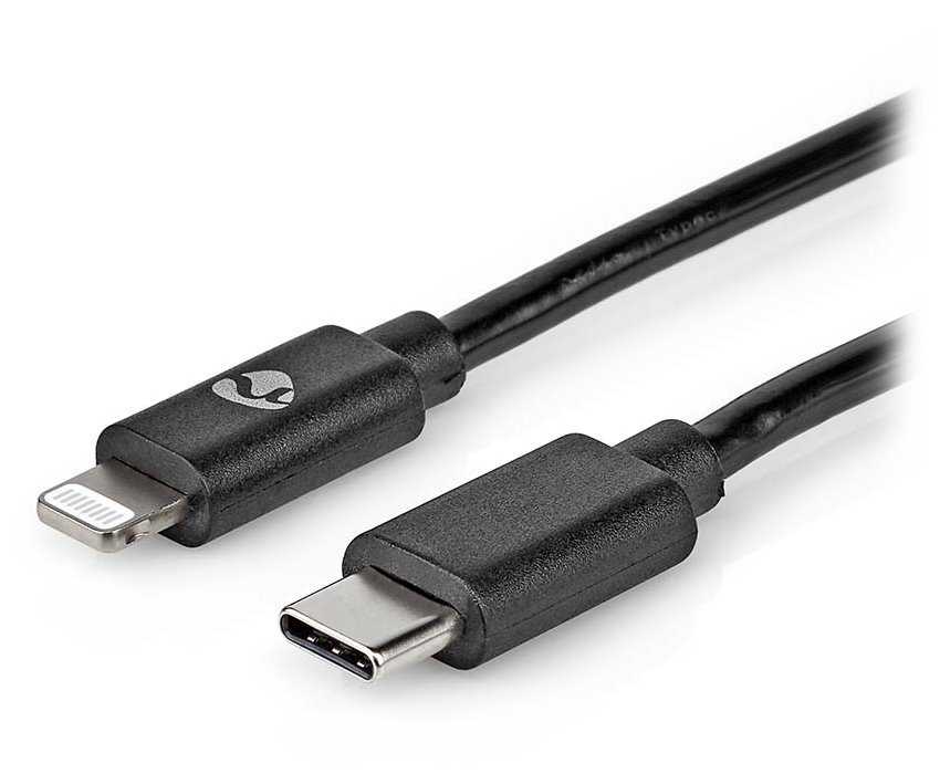 NEDIS Lightning kabel/ USB 2.0/ Apple Lightning 8pinový/ USB-C zástrčka/ kulatý/ černý/ 2m