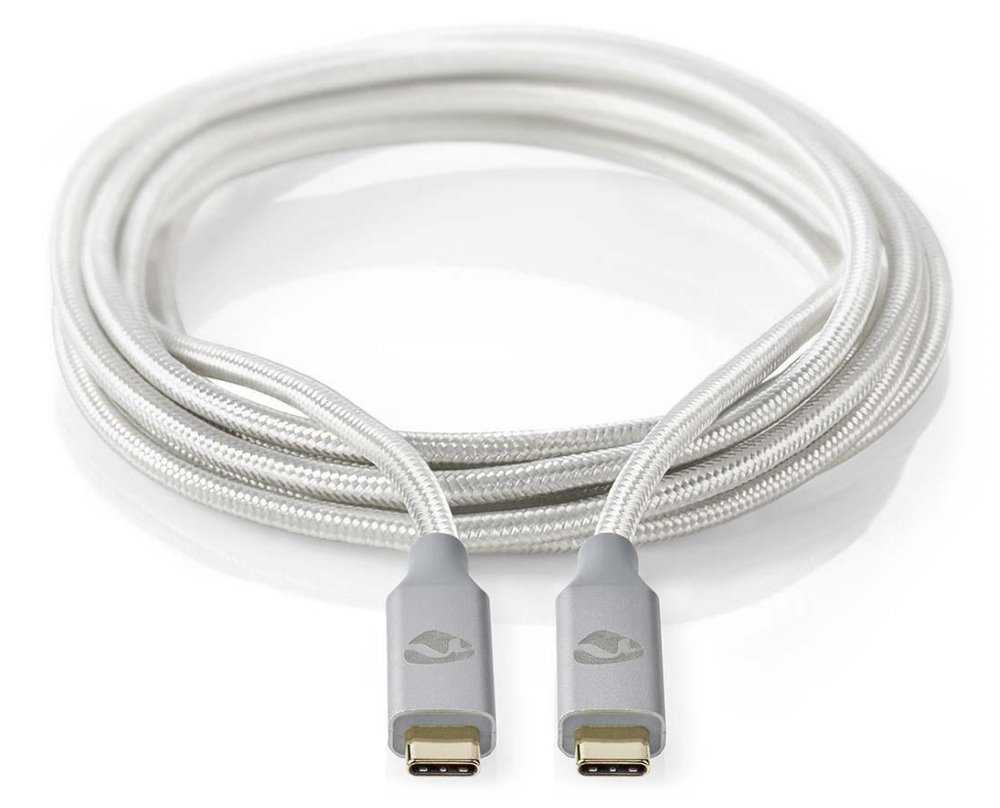 NEDIS PROFIGOLD USB-C/USB 3.2 Gen 2x2 kabel/ USB-C zástrčka - USB-C zástrčka/ nylon/ stříbrný/ BOX/ 1m