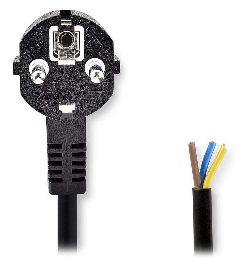 NEDIS napájecí kabel/ Typ F zástrčka - otevřený/ přímý/ úhlový/ černý/ bulk/ 3m