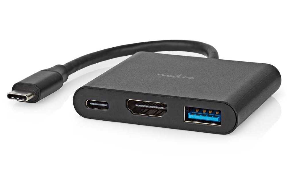 NEDIS USB 3.2 Gen 1 adaptér/ USB-C zástrčka - USB-A zásuvka - USB-C zásuvka/ výstup HDMI/ černý/ box/ 10 cm