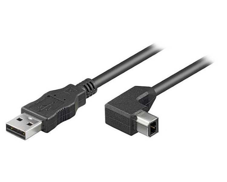 PremiumCord Kabel USB 2.0/ A-B se zahnutým USB-B konektorem 90°/ 2m/ černý
