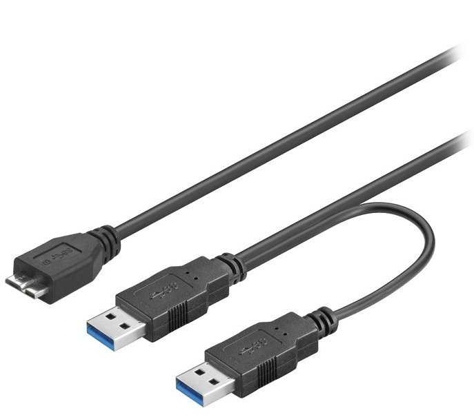 PremiumCord kabel USB 3.0/ USB Micro B (M) na 2 x USB 3.0 A (M)/ 30cm/ černý