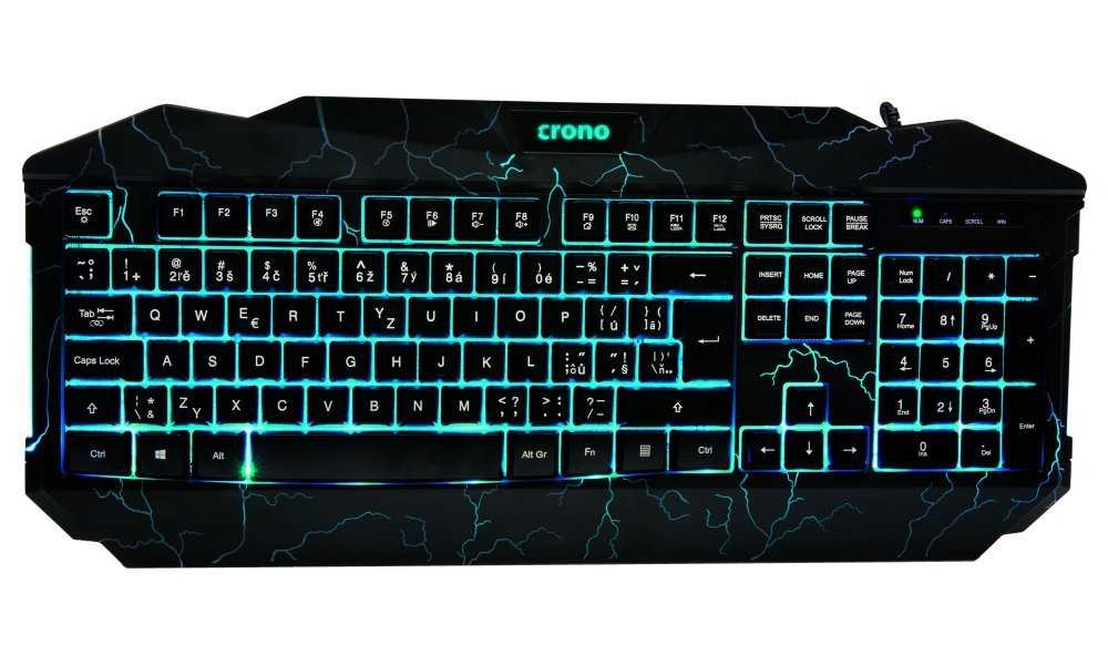 CRONO klávesnice CK2115/ gaming/ drátová/ 3 barvy podsvícení/ USB/ CZ+SK/ černá