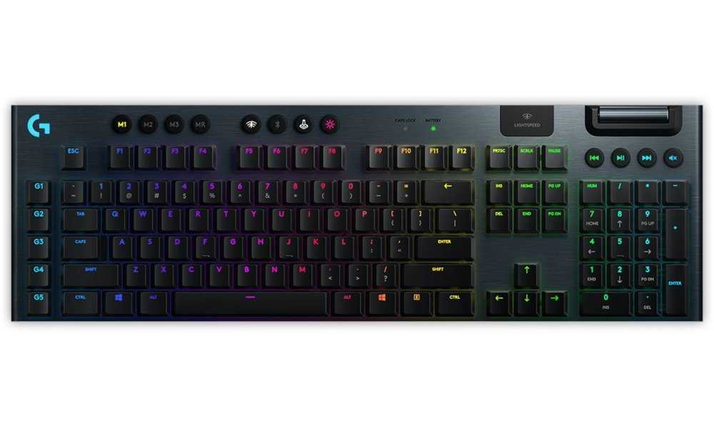 Logitech herní klávesnice G915 LIGHTSYNC RGB/ mechanická/ bezdrátová/ GL taktilní/ USB/ US layout/ Carbon