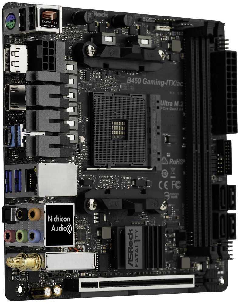 ASRock Fatal1ty B450 Gaming-ITX/AC / AMD B450 / AM4 / 2x DDR4 DIMM / DP / HDMI / USB-C / Mini-ITX