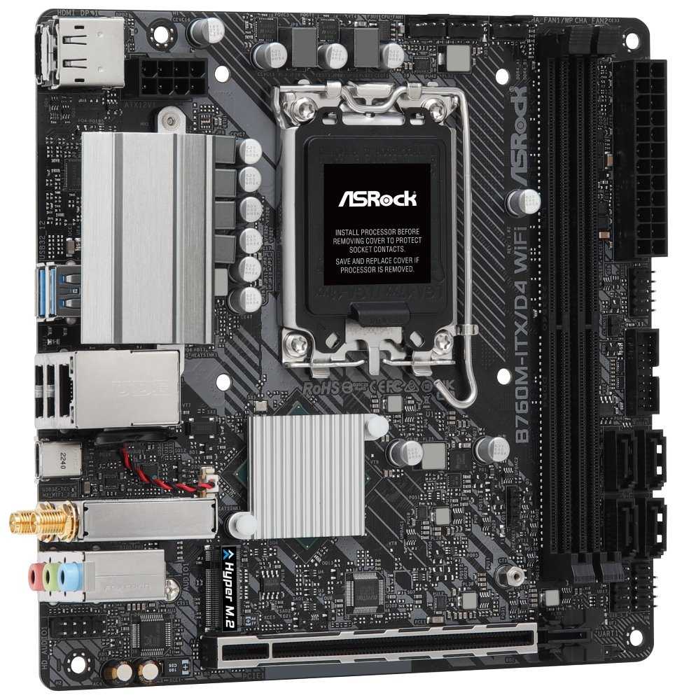 ASRock B760M-ITX/D4 WIFI / Intel B760 / LGA1700 / 2x DDR4 / 1x M.2 / HDMI / DP / USB-C / WiFi / Mini-ITX