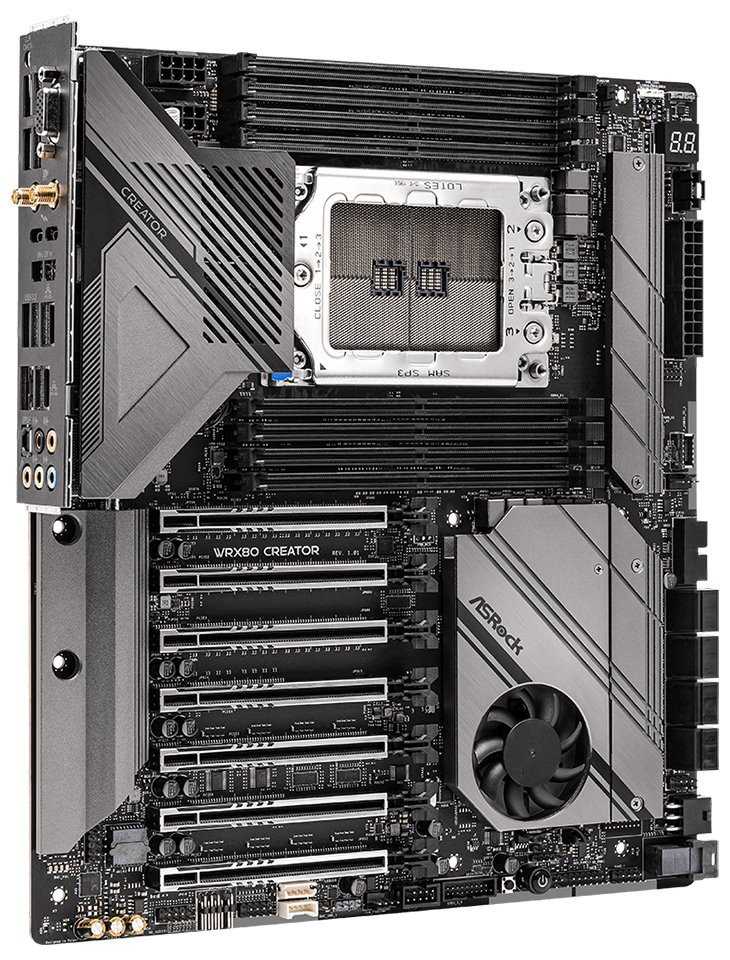 ASRock WRX80 Creator / AMD WRX80 / 8x DDR4 DIMM / 2x M.2 / 1x U.2 / 2x TB4 / 2x MiniDP / 2x 10GLAN / WiFi / EATX