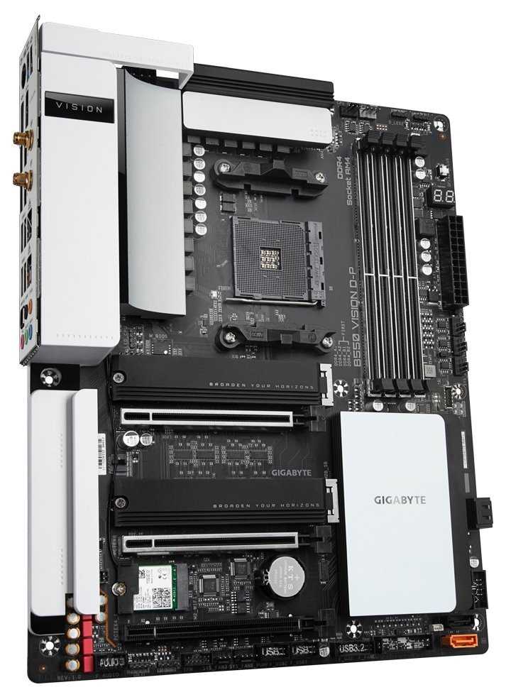 GIGABYTE B550 VISION D-P / AMD B550 / AM4 / 4x DDR4 / 2x M.2 / HDMI / DP / USB-C / WiFi / ATX