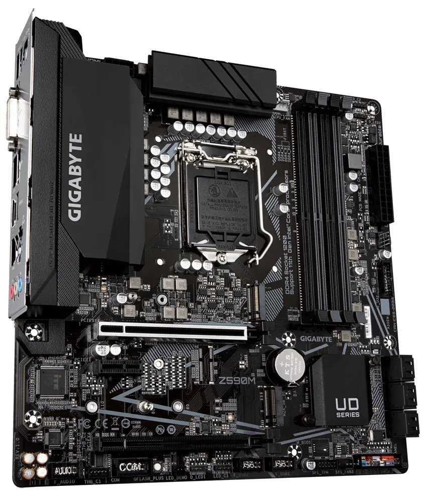 GIGABYTE Z590M / Intel Z590 / LGA1200 / 4x DDR4 / 2x M.2 / DVI-D / HDMI / DP / USB-C / mATX