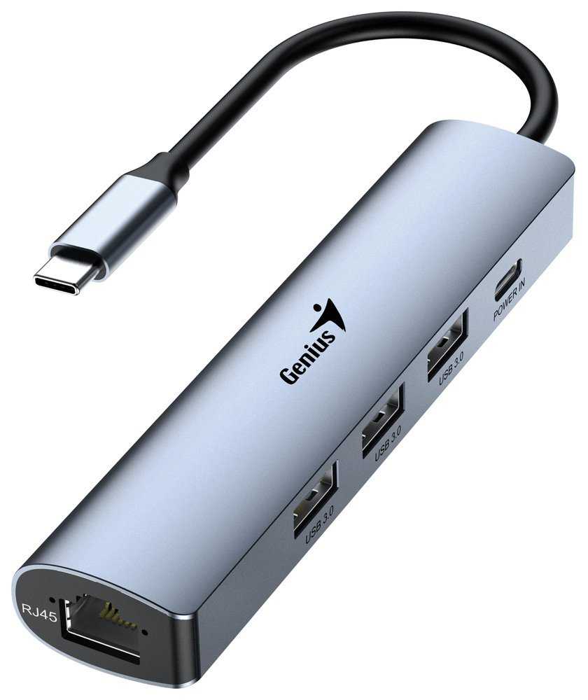 GENIUS hub UH-545/ USB-C na RJ45 Gigabit/ 3x USB3.0/ USB-C 3A nabíjení/ kovově šedý