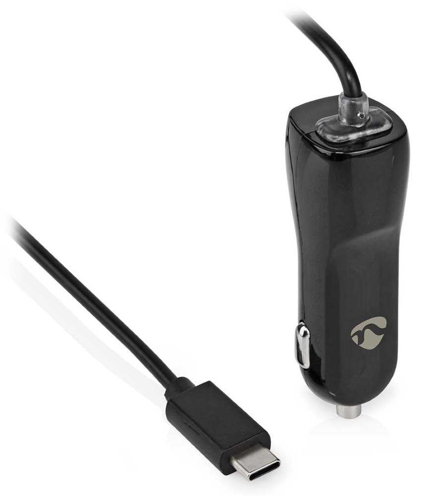 NEDIS nabíječka do auta/ 18 W/ 12 - 24 V DC/ 3.0 A/ USB-C/ černá/ kabel 1 m