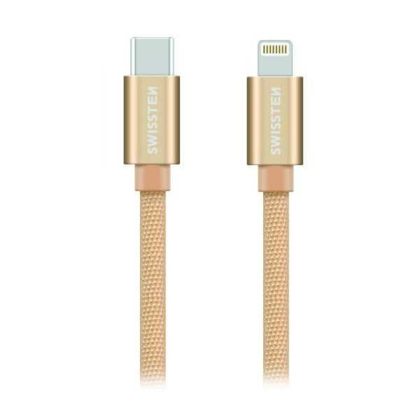 Swissten Datový Kabel Textile USB-C / Lightning 1,2 M Zlatý