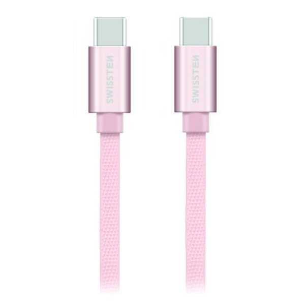 Swissten Datový Kabel Textile USB-C / USB-C 1,2 M Růžovo/Zlatý