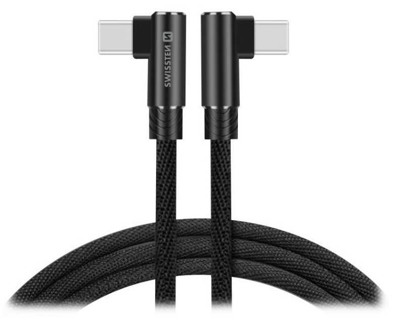 Swissten textilní datový kabel Arcade USB-C / USB-C  1,2 M /L konektory/ Černý