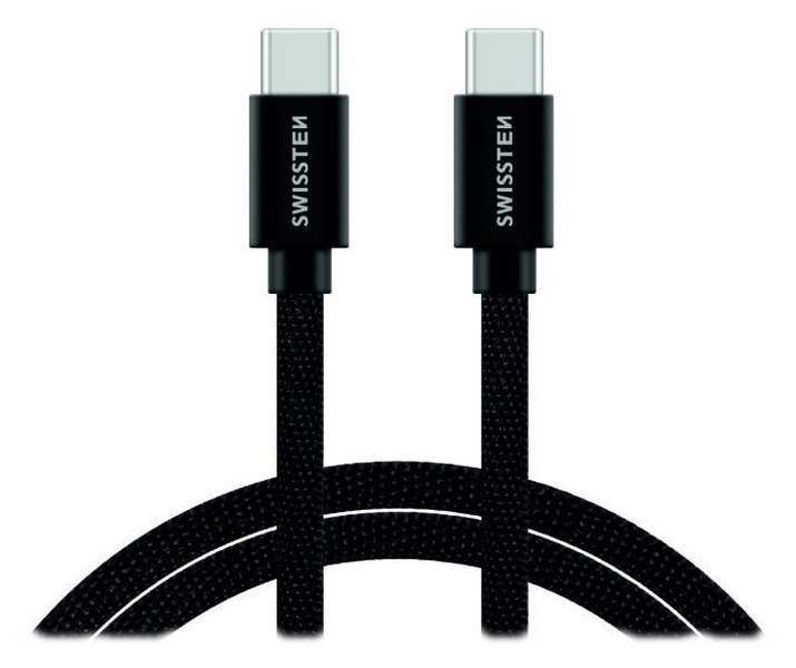 Swissten datový kabel USB-C / USB-C s textilním opletem, 2,0 M Černý