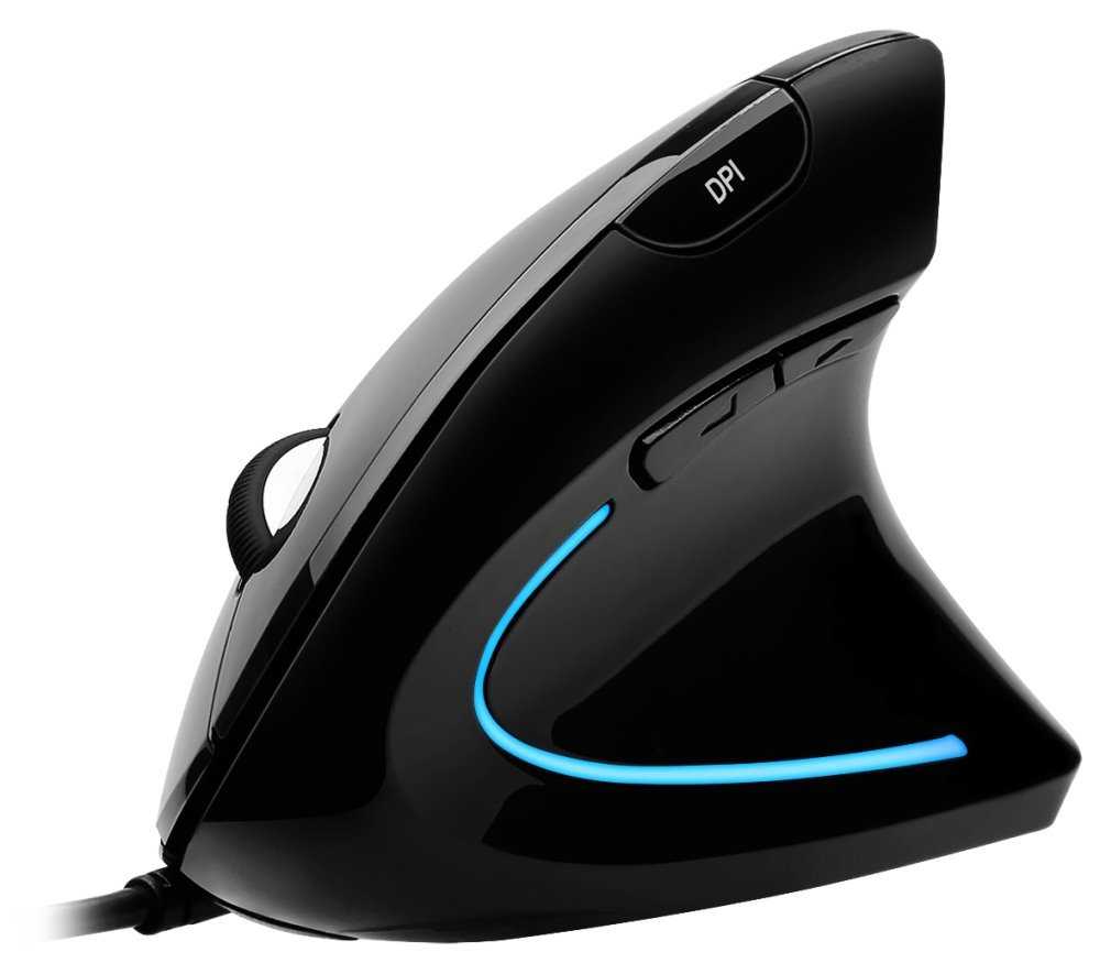 Adesso iMouse E1/ drátová myš/ vertikální ergonomická/ optická/ podsvícená/ 1000-1600 DPI/ USB/ černá