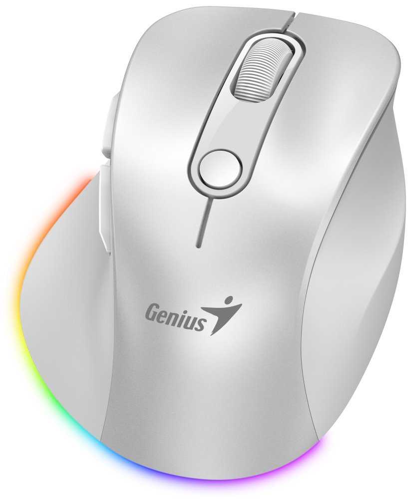 GENIUS Ergo 9000S Pro Pearl White/ duální Bluetooth + 2,4GHz/ 2400 dpi/ bezdrátová/ 6tlačítková/ dobíjecí/ RGB/ bílá