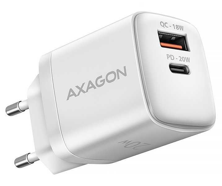 AXAGON nabíječka do sítě / ACU-PQ20W / 1x USB-C / 1x USB-A / PD3.0/QC4+/PPS/SFC/FCP/Apple / 20W / bílá