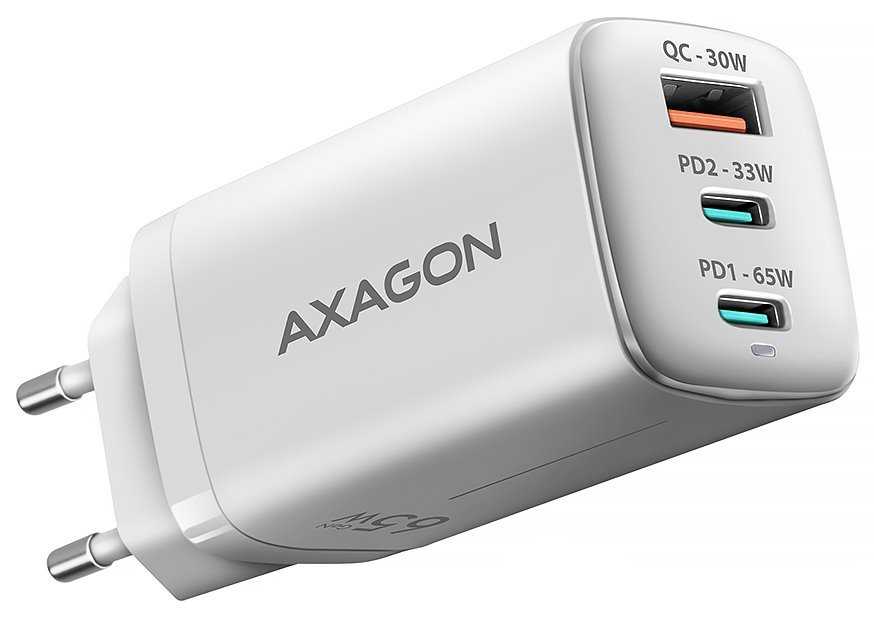 AXAGON nabíječka do sítě / ACU-DPQ65W / 2x USB-C / 1x USB-A / PD3.0/QC4+/PPS/SFC2.0/AFC/SCP/FCP/ Apple / 65W / bílá