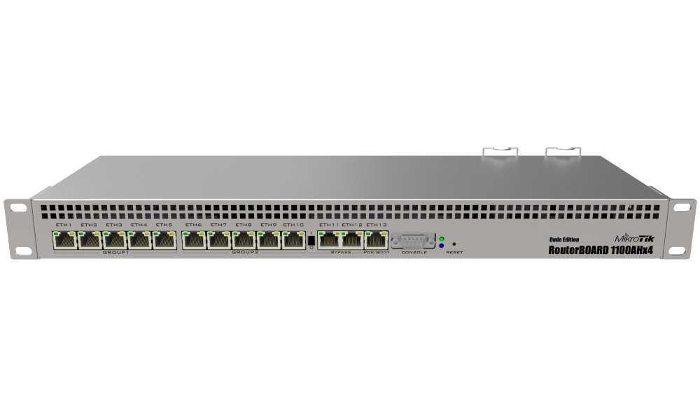MikroTik RouterBOARD RB1100AHx4 Dude 64 GB SSD, 4x 1,4 GHz, 13x Gigabit LAN, Dual PSU, vč. L6