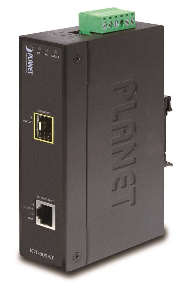 Planet IGT-805AT konvertor 1x 100/1000Base-T,1x SFP 100/1000-X, ESD+EFT, IP30, -40 až 75°C