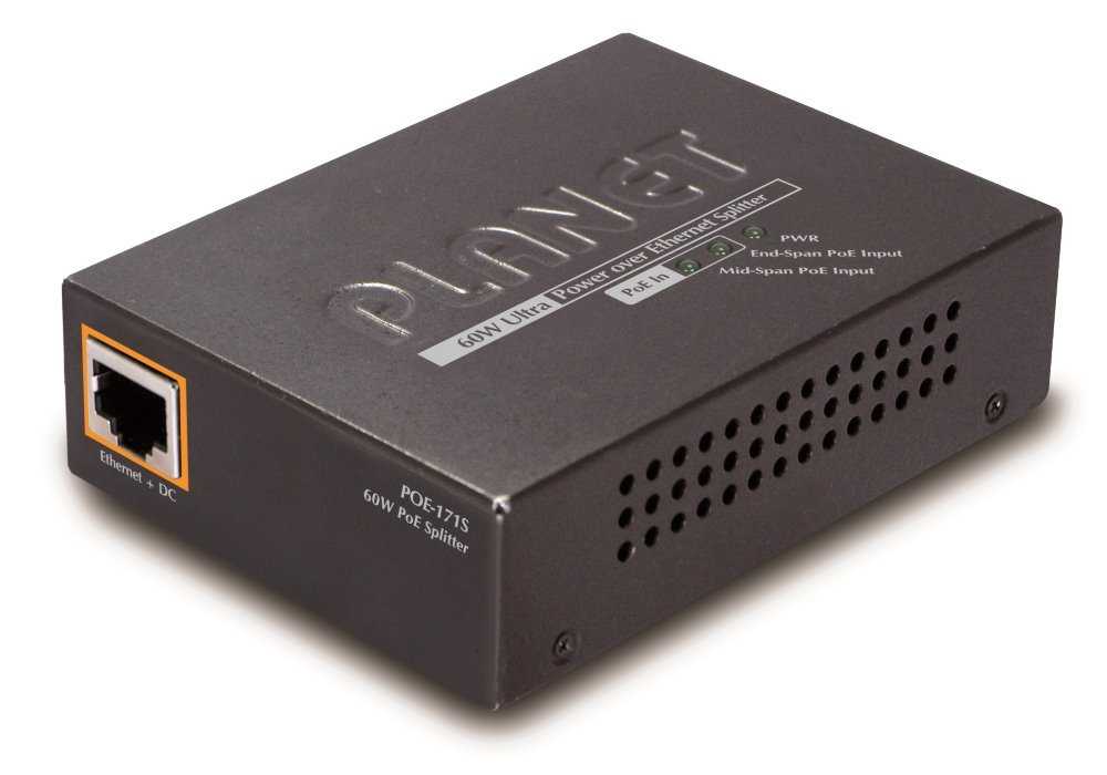 Planet POE-171S Ultra PoE splitter 802.3at do 60W - 12/19/24V,  1000Base-T, -10 až 60°C, desktop