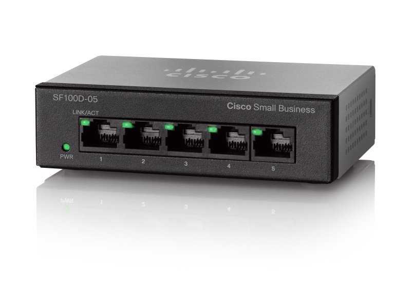 Cisco Switch SF110D-05  5 x 10/100, unmanaged, desktop, Lifetime, fanless