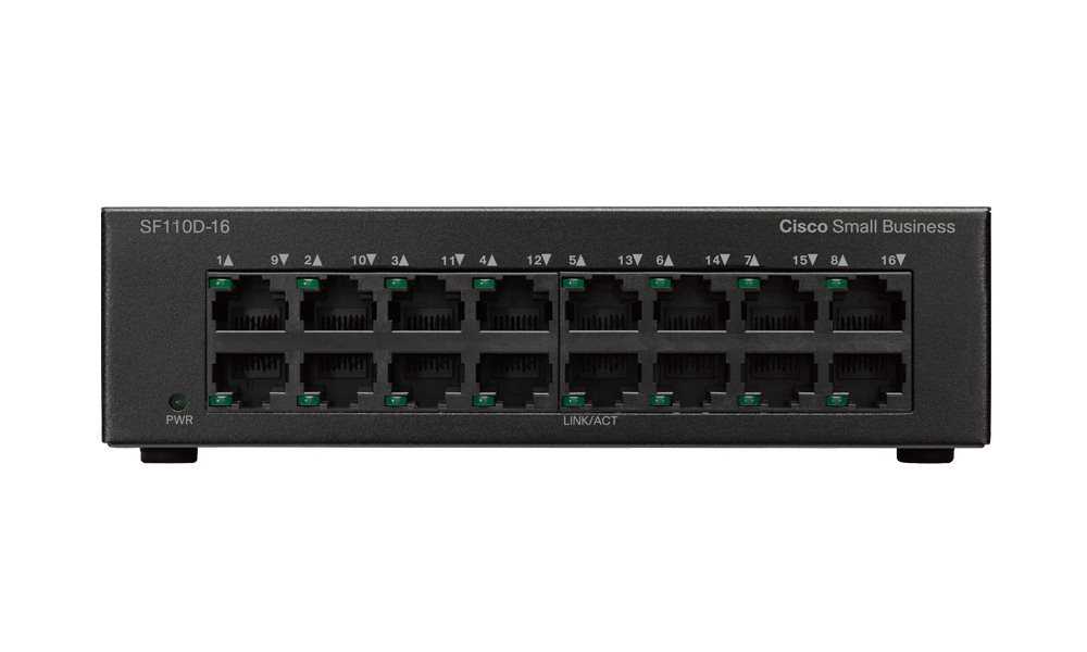 Cisco Switch SF110D-16  16x 10/100, unmanaged, desktop, Lifetime, fanless