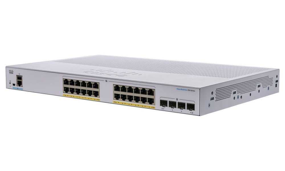 Cisco CBS250-24P-4G-EU 24-port GE Smart Switch, 24x GbE RJ-45, 4x 1G SFP, PoE+ 195W