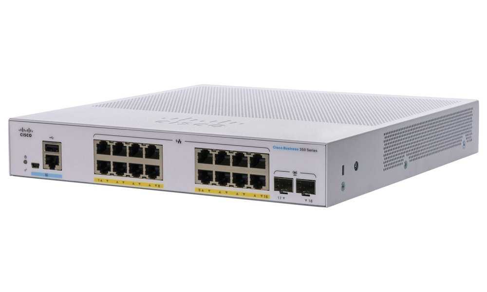Cisco CBS350-16FP-2G-EU 16-port GE Managed Switch, 16x GbE RJ-45, 2x 1G SFP, PoE+ 240W