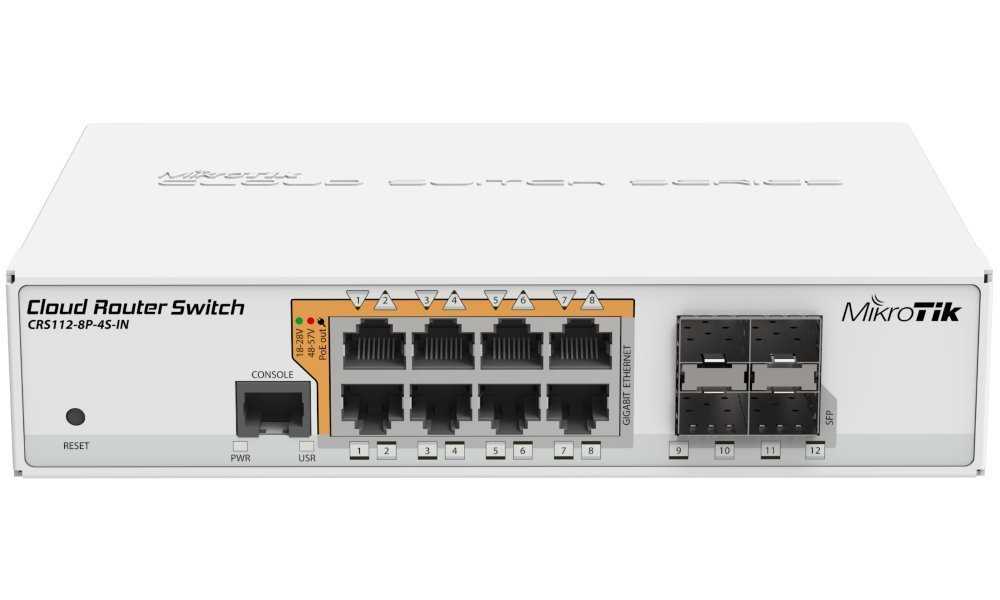 MikroTik Cloud Router Switch CRS112-8P-4S-IN, 128MB RAM, 8xGbit PoE LAN, 4xSFP, vč. L5