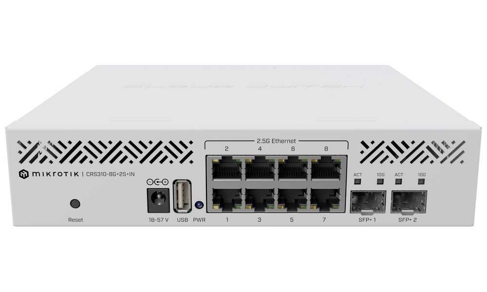 MikroTik Cloud Router Switch CRS310-8G+2S+IN, 256MB RAM, 8x2,5 Gbit LAN, 2xSFP+, USB 3.0, vč. L5