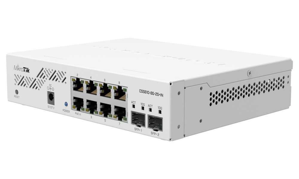 Mikrotik managed Switch CSS610-8G-2S+IN/ 8x Gbit port/ 2x 10G SFP+/ SwOS/ zdroj