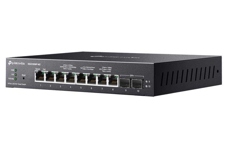 TP-Link SG2210XMP-M2 Omada inteligentní switch, 8x 2,5GBit PoE+ port, 2x 10GB SFP+, 160W PoE budget