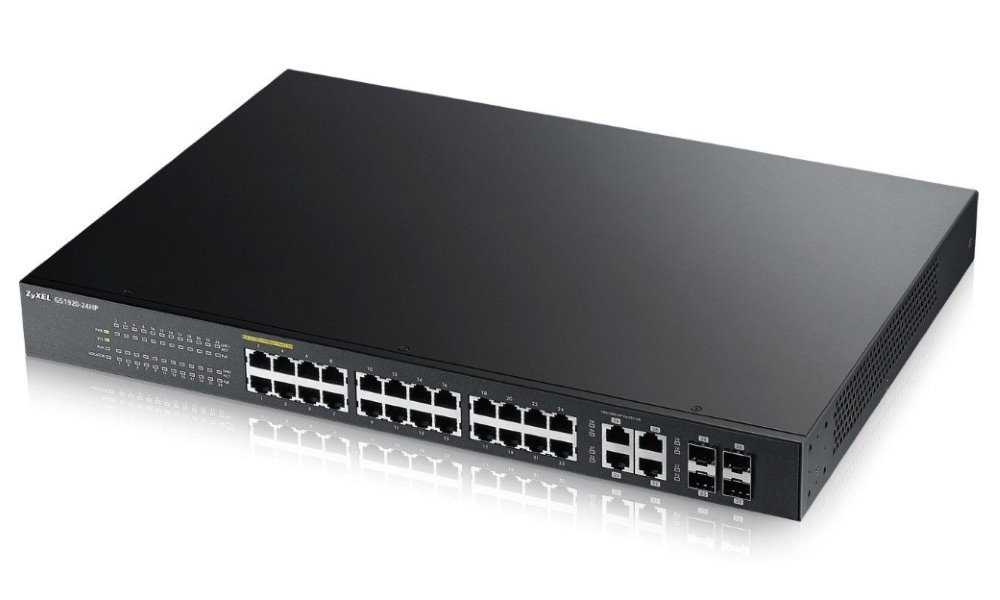 Zyxel GS1920-24HPv2 28-port Gigabit WebManaged PoE Switch, 24x gigabit RJ45, 4x gigabit RJ45/SFP, 802.3at, 375W pro PoE