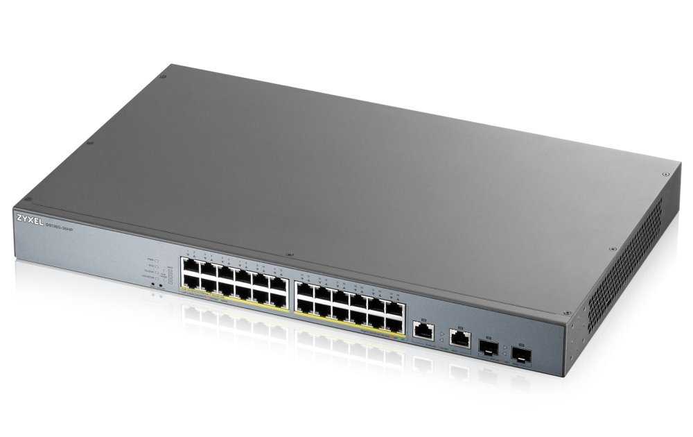 Zyxel GS1350-26HP 26 Port smart managed CCTV PoE switch, long range, 375W, 24x GbE, 2x combo RJ45/SFP