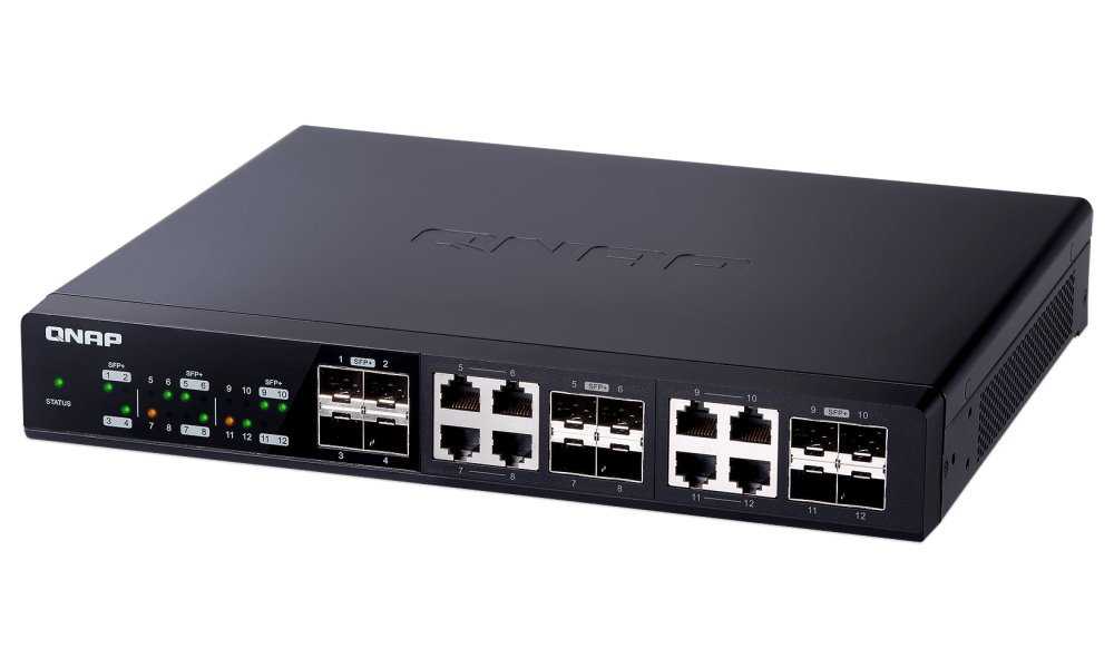 QNAP QSW-1208-8C   10G switch, 12x 10G port SFP+ (4x SFP+ a 8x kombinované SFP+ / RJ-45)