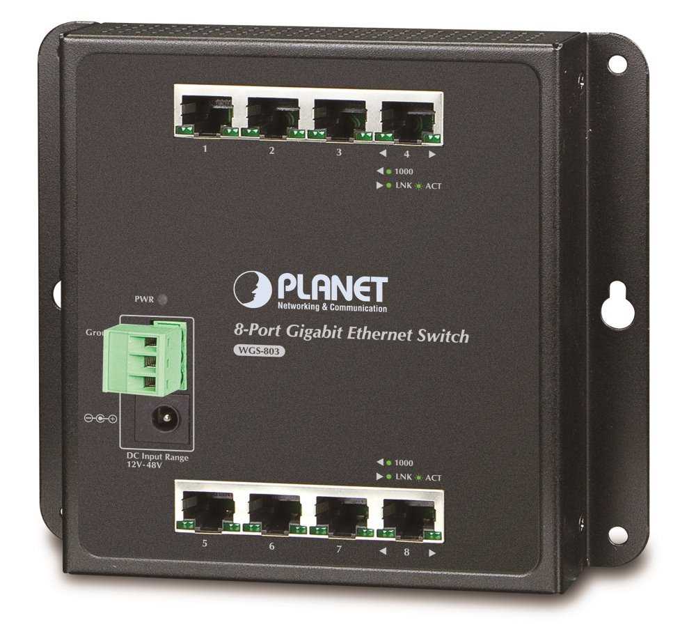 Planet průmyslový plochý switch 8x1Gb, 12-48VDC/24VAC, IP30, -10/60°C, fanless