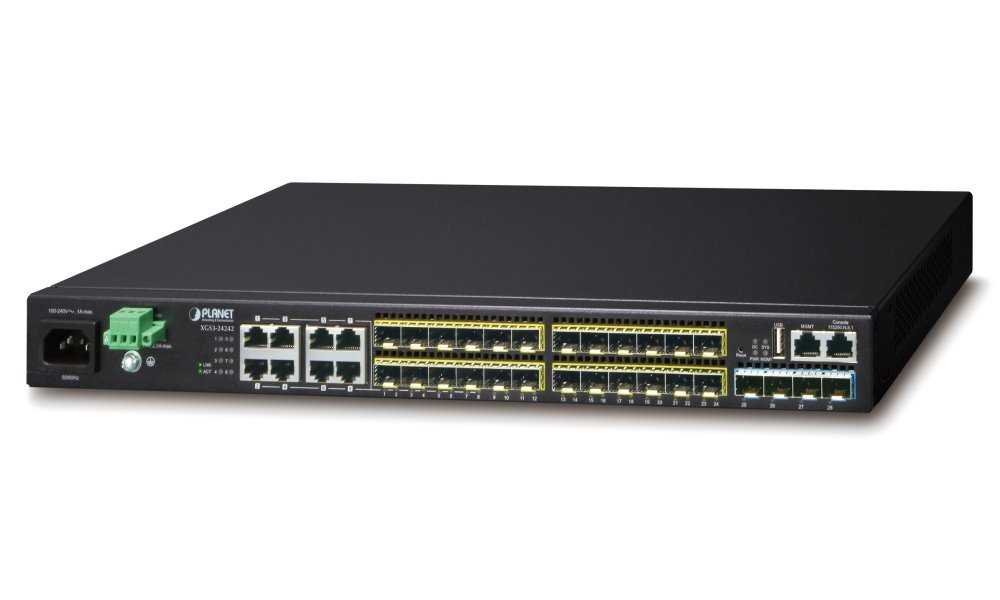 Planet XGS3-24242(v3) L3 switch, 8x1Gb, 24x1Gb SFP, 4x10Gb SFP+, HW/IP stack, 2xPower-in