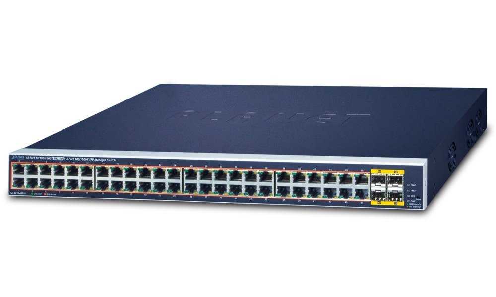 Planet GS-4210-48P4S PoE switch L2/L4, 48x 1000Base-T, 4x SFP, Web/SNMPv3, extend 10Mb/s, 802.3at 400W