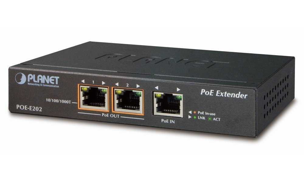 Planet PoE/LAN extender, 1xPoE-in, 2xPoE-out 25W, 802.3at/af, Gigabit