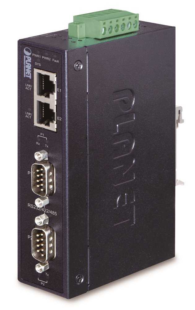Planet průmyslový konvertor RS-232/422/485 na IP, 2x COM, 2x 100Base-T, ESD+EFT 6kV
