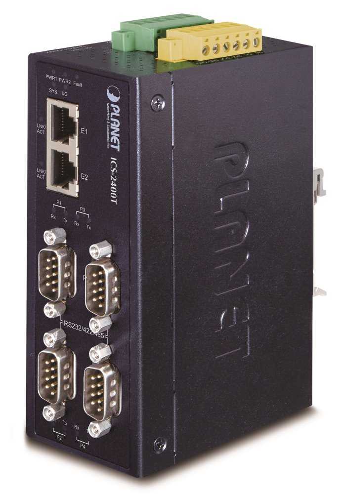 Planet průmyslový konvertor RS-232/422/485 na IP, 4x COM, 2x 100Base-T, ESD+EFT 6kV