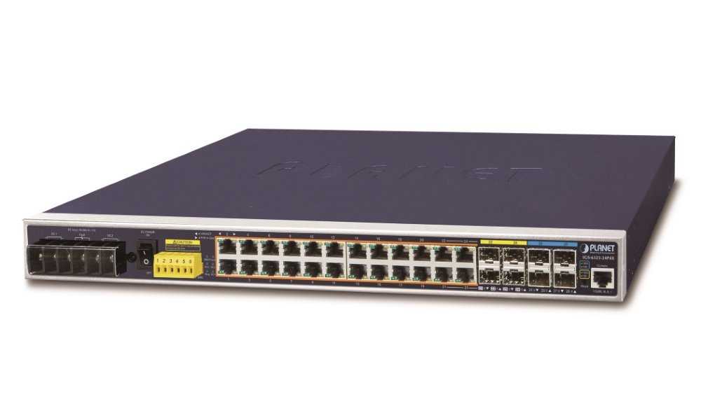 Planet IGS-6325-24P4X průmyslový L3 switch, 24x1Gb, 4x10Gb SFP+, PoE 802.3at 440W, 48-56VDC, -40~75°C, IP30, fanless